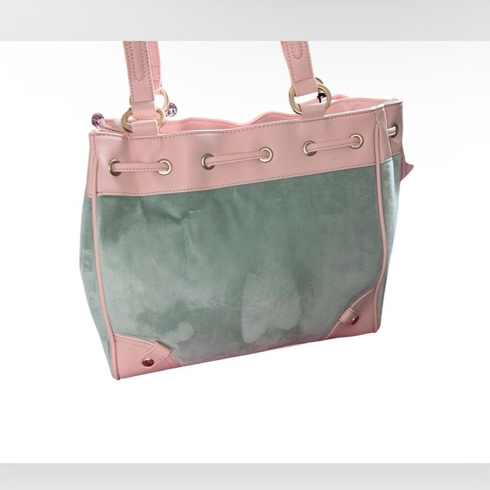 JUICY COUTURE VINTAGE SCOTTIE DOGS FROSTY GREEN NEW LOVE CHAPTER VELOUR TOTE NWT - Picture 5 of 11
